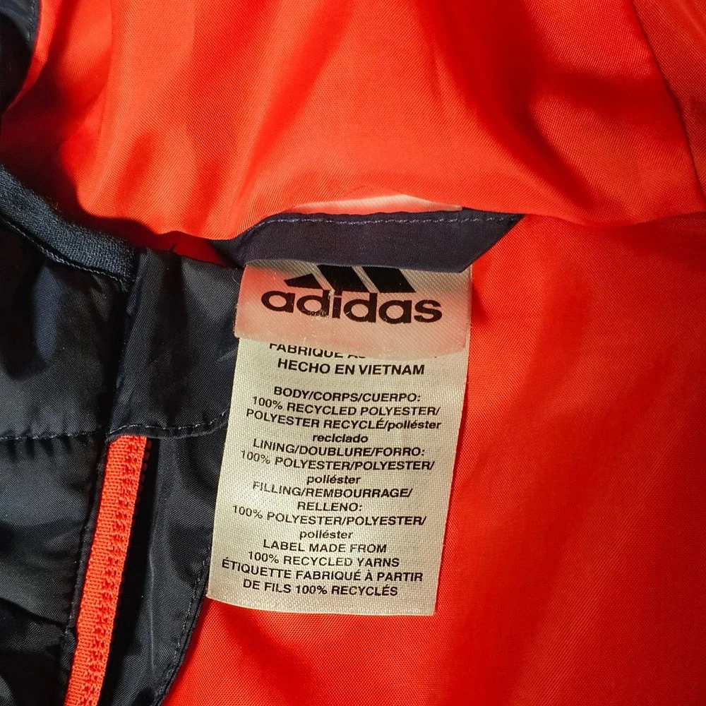 Adidas Boys Navy Blue Orange Hooded Puffer Jacket Insulated Coat Size M 10/12